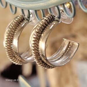 Steampunk Silver Hoop Earrings for Women, Vintage Jewelry from 1980’s